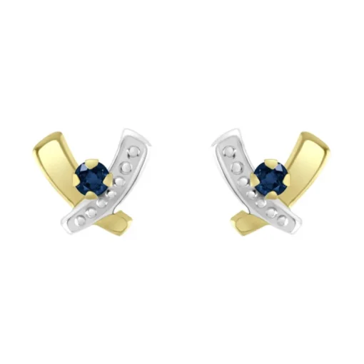 Boucles d'Oreilles Femme Puces OR 375/1000 Bicolore et Saphirs