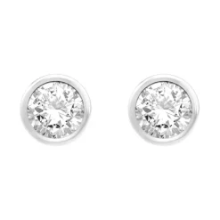 Boucles d'Oreilles Femme Puces OR 375/1000 Blanc et Oxydes