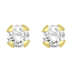 Boucles d'Oreilles Femme Puces OR 375/1000 Jaune et Oxydes