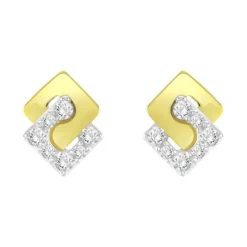 Boucles d'Oreilles Femme Puces OR 375/1000 Bicolore et Oxydes