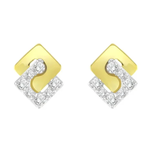 Boucles d'Oreilles Femme Puces OR 375/1000 Bicolore et Oxydes