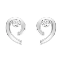 Boucles d'Oreilles Femme Puces OR 375/1000 Blanc et Oxydes