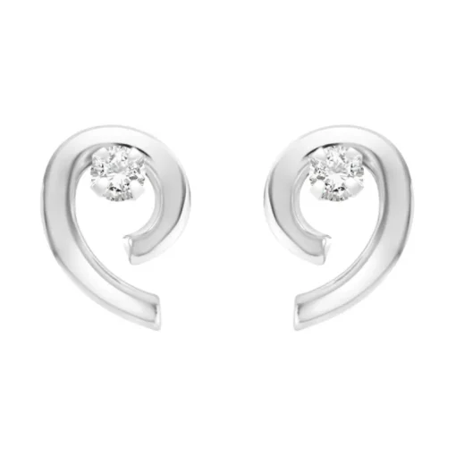 Boucles d'Oreilles Femme Puces OR 375/1000 Blanc et Oxydes