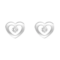 Boucles d'Oreilles Femme Puces Coeurs OR 375/1000 Blanc et Oxydes