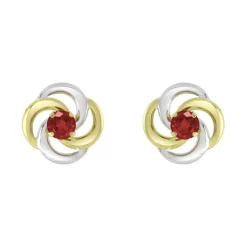 Boucles d'Oreilles Femme Puces OR 375/1000 Bicolore et Rubis