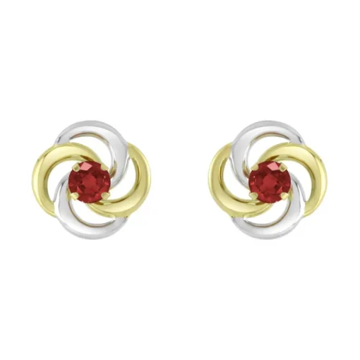 Boucles d'Oreilles Femme Puces OR 375/1000 Bicolore et Rubis
