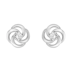 Boucles d'Oreilles Femme Puces OR 375/1000 Blanc et Oxydes