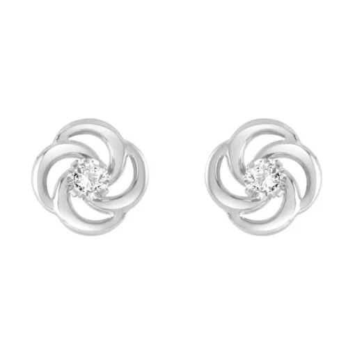 Boucles d'Oreilles Femme Puces OR 375/1000 Blanc et Oxydes