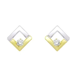 Boucles d'Oreilles Femme Puces OR 375/1000 Bicolore et Oxydes