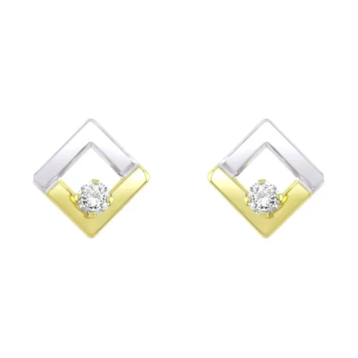 Boucles d'Oreilles Femme Puces OR 375/1000 Bicolore et Oxydes