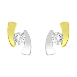 Boucles d'Oreilles Femme Puces EDORA OR 375/1000 Bicolore et Oxydes