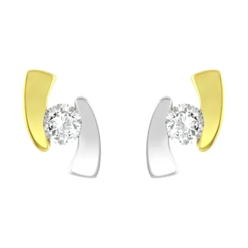 Boucles d'Oreilles Femme Puces EDORA OR 375/1000 Bicolore et Oxydes