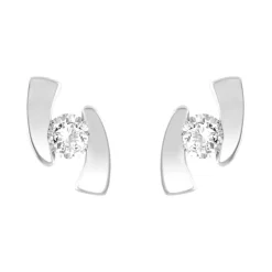Boucles d'Oreilles Femme Puces EDORA OR 375/1000 Blanc et Oxydes