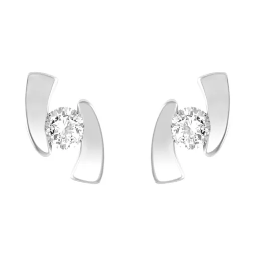 Boucles d'Oreilles Femme Puces EDORA OR 375/1000 Blanc et Oxydes