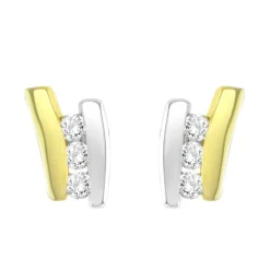 Boucles d'Oreilles Femme Puces EDORA OR 375/1000 Bicolore et Oxydes