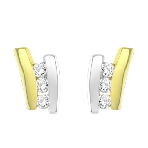 Boucles d'Oreilles Femme Puces EDORA OR 375/1000 Bicolore et Oxydes