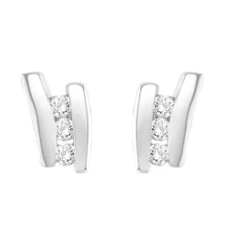 Boucles d'Oreilles Femme Puces OR 375/1000 Blanc et Oxydes