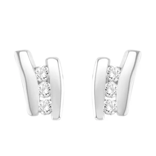 Boucles d'Oreilles Femme Puces OR 375/1000 Blanc et Oxydes