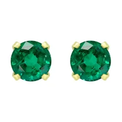 Boucles d'Oreilles Femme Puces OR 750/1000 Jaune et Emeraudes