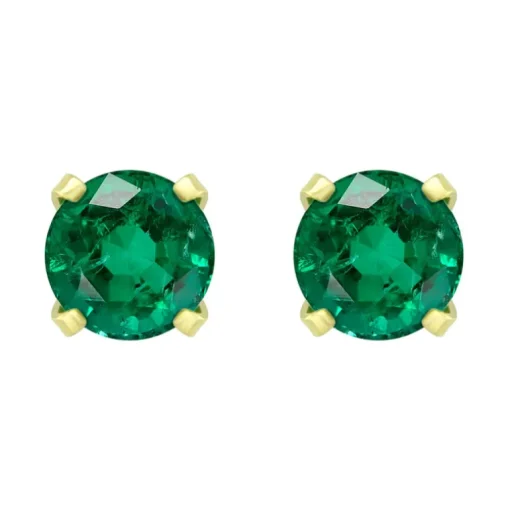 Boucles d'Oreilles Femme Puces OR 750/1000 Jaune et Emeraudes