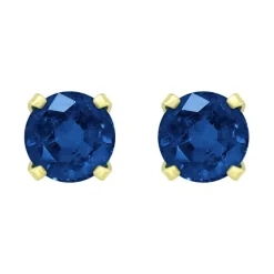 Boucles d'Oreilles Femme Puces OR 750/1000 Jaune et Saphirs