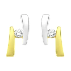 Boucles d'Oreilles Femme Puces OR 375/1000 Bicolore et Oxydes