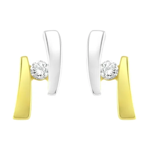 Boucles d'Oreilles Femme Puces OR 375/1000 Bicolore et Oxydes