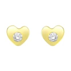 Boucles d'Oreilles Femme Puces Coeurs OR 375/1000 Jaune et Oxydes