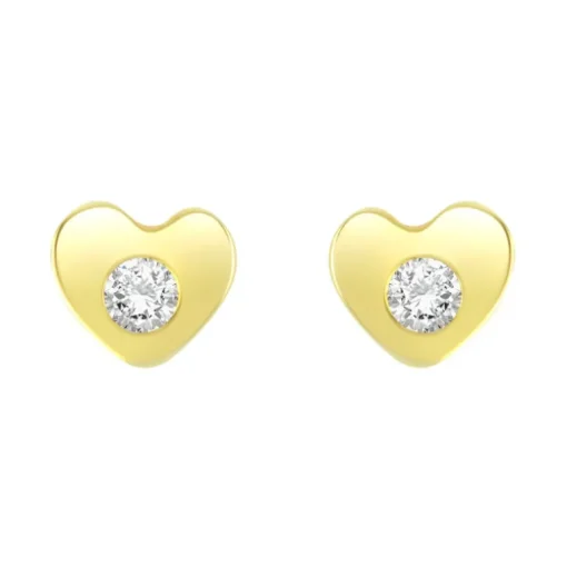 Boucles d'Oreilles Femme Puces Coeurs OR 375/1000 Jaune et Oxydes