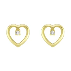 Boucles d'Oreilles Femme Puces Coeurs OR 375/1000 Jaune et Oxydes