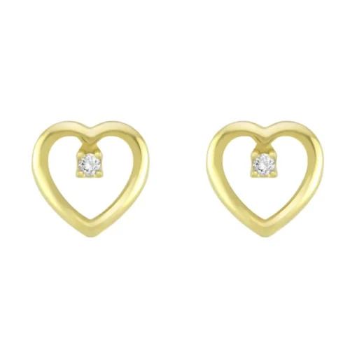 Boucles d'Oreilles Femme Puces Coeurs OR 375/1000 Jaune et Oxydes