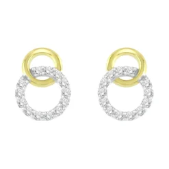 Boucles d'Oreilles Femme Puces OR 375/1000 Bicolore et Oxydes