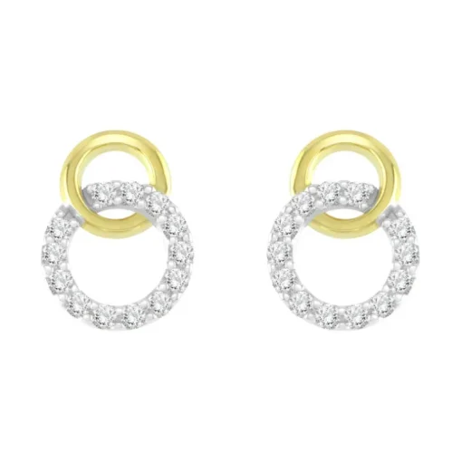Boucles d'Oreilles Femme Puces OR 375/1000 Bicolore et Oxydes