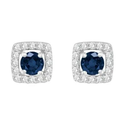 Boucles d'Oreilles Femme Puces OR 375/1000 Blanc et Saphirs
