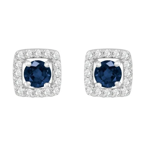 Boucles d'Oreilles Femme Puces OR 375/1000 Blanc et Saphirs
