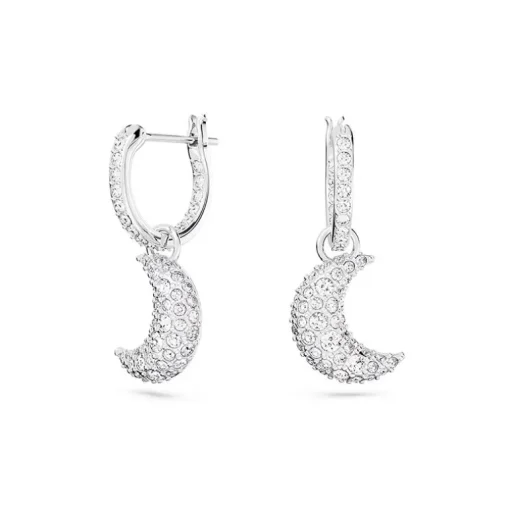 Boucles d'Oreilles Femme Pendantes SWAROVSKI LUNA Métal Rhodié Blanc