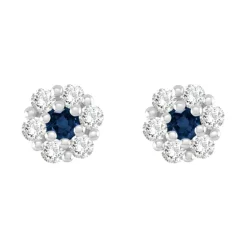 Boucles d'Oreilles Femme Puces OR 375/1000 Blanc et Saphir