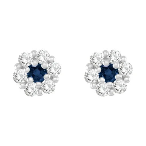 Boucles d'Oreilles Femme Puces OR 375/1000 Blanc et Saphir