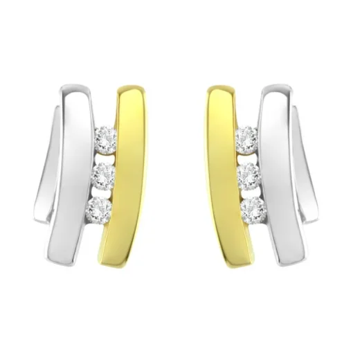 Boucles d'Oreilles Femme Puces trilogie OR 750/1000 Bicolore et Diamants