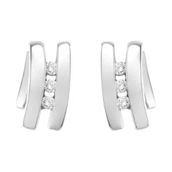 Boucles d'Oreilles Femme Puces trilogie OR 750/1000 Blanc et Diamants