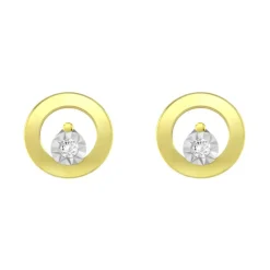 Boucles d'Oreilles Femme Puces OR 750/1000 Jaune et Diamants