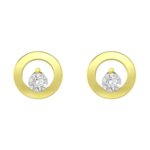 Boucles d'Oreilles Femme Puces OR 750/1000 Jaune et Diamants