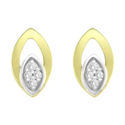 Boucles d'Oreilles Femme Puces OR 750/1000 Bicolore et Diamants