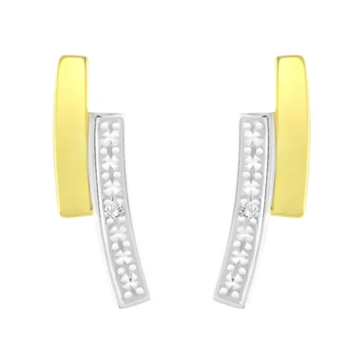 Boucles d'Oreilles Femme Puces OR 375/1000 Bicolore et Diamants