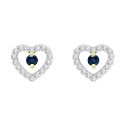 Boucles d'Oreilles Femme Puces OR 375/1000 Bicolore et Saphirs