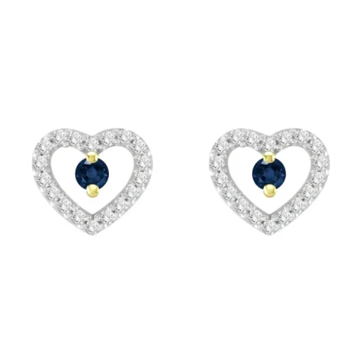 Boucles d'Oreilles Femme Puces OR 375/1000 Bicolore et Saphirs