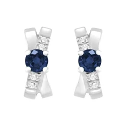 Boucles d'Oreilles Femme Puces OR 375/1000 Blanc et Saphirs