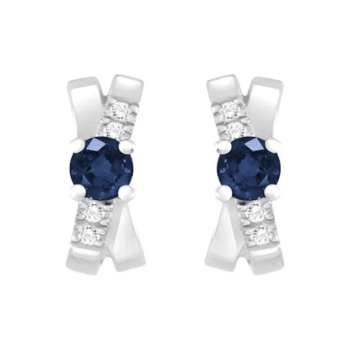 Boucles d'Oreilles Femme Puces OR 375/1000 Blanc et Saphirs