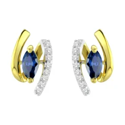 Boucles d'Oreilles Femme Puces OR 375/1000 Bicolore et Saphirs