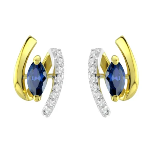 Boucles d'Oreilles Femme Puces OR 375/1000 Bicolore et Saphirs